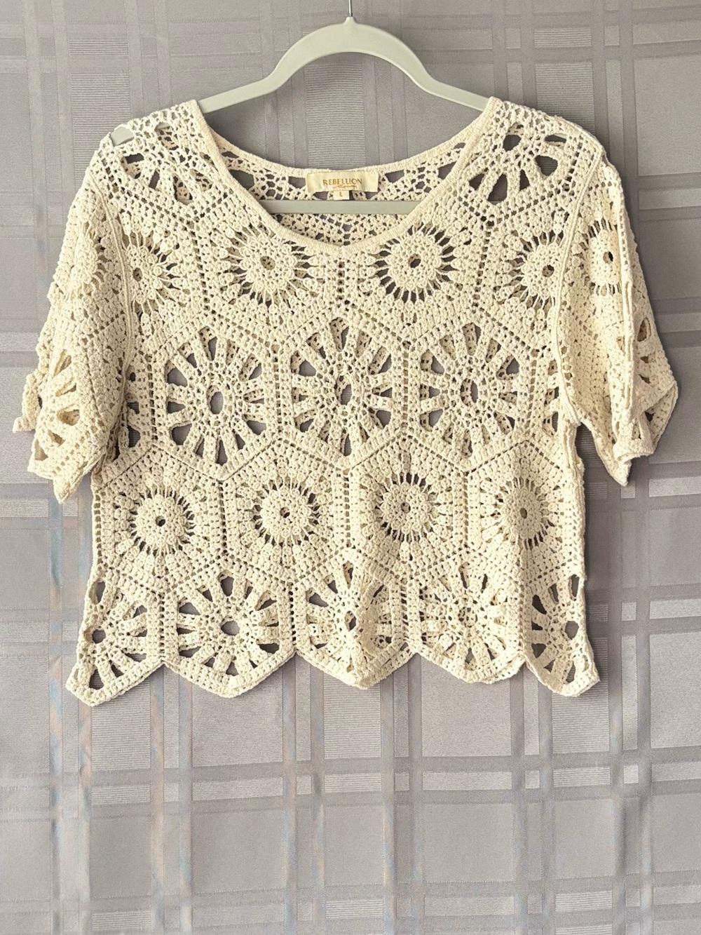 Rebellion Cream Crochet Floral Boxy Crop Top